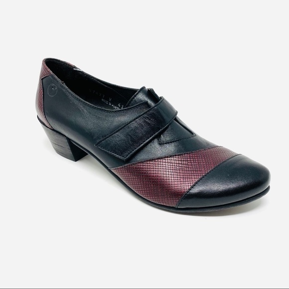 Fidji V417 Black Wine Leather Heeled Shoes Size 37.5 Block Heel Dress Pumps - Picture 1 of 9